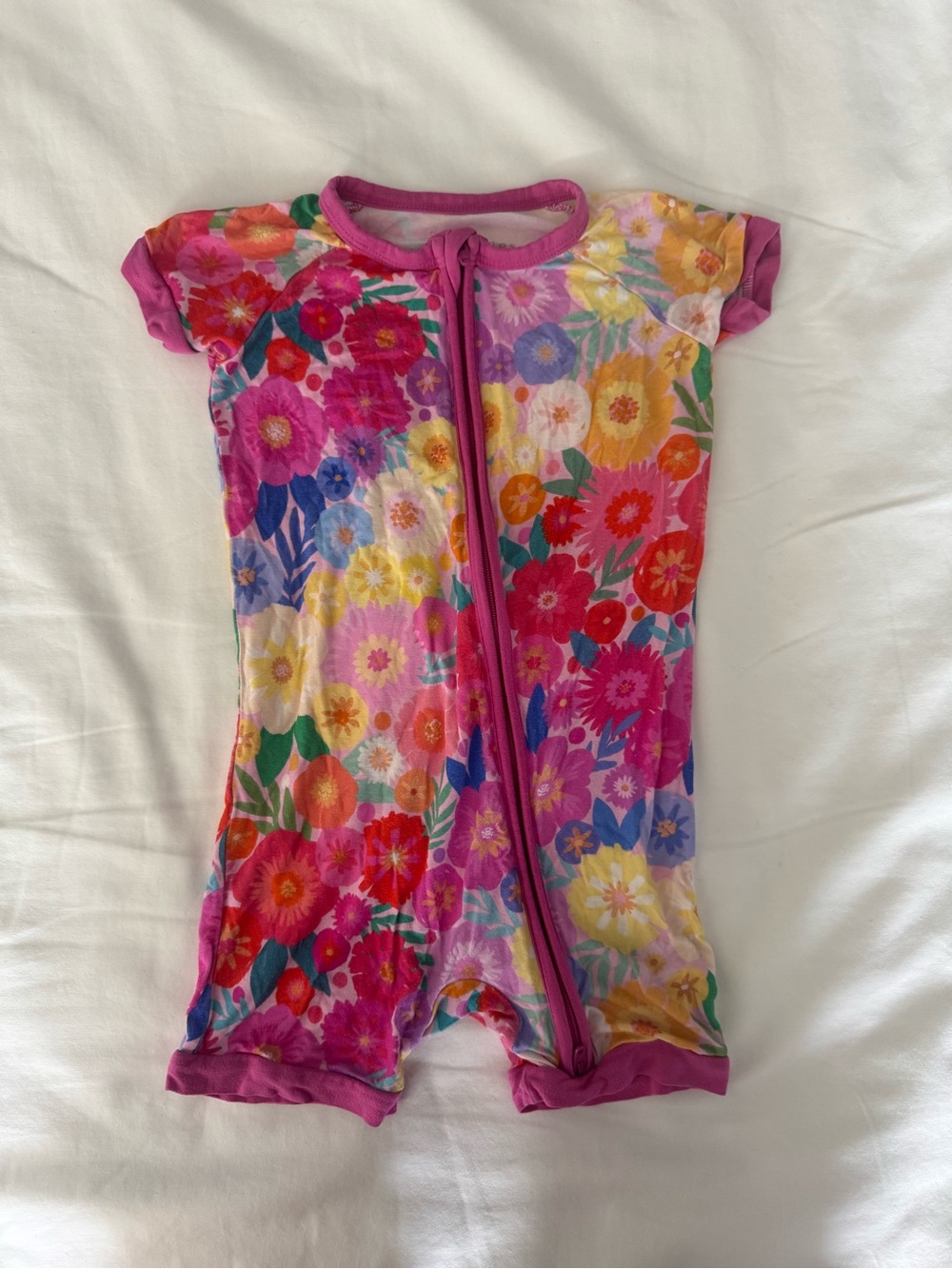 Little Sleepies Pink Multi Rainbow Blooms Floral Shortie, One-Piece